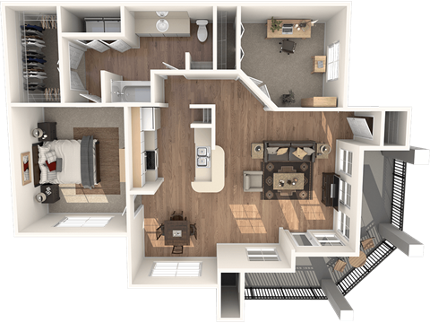 Floor plan for 1 bed, 1 bath, 910 sqft